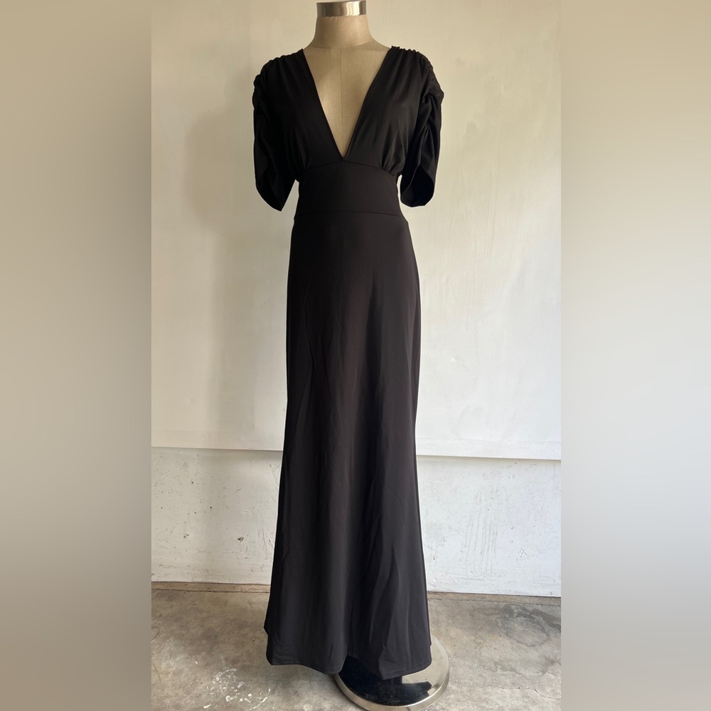 Black stretch short sleeve formal gown